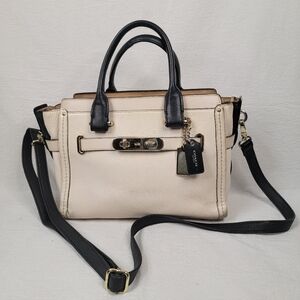 ​Coach Swagger 27 Satchel Bag Colorblock Cream Black Leather Crossbody